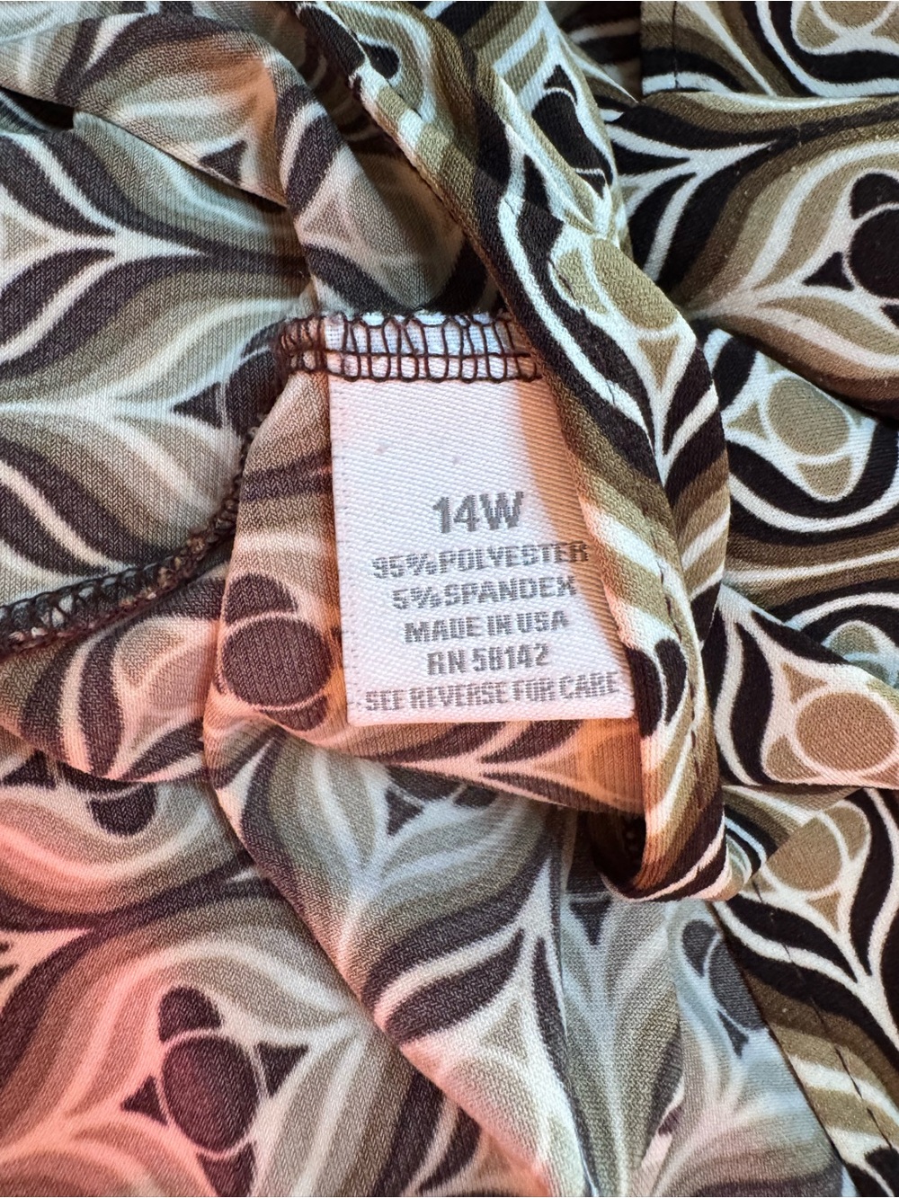 dressbarn Tan Black Printed Wrap Dress 14W Tie Boho Smart Casual Artsy Earthy - Picture 11 of 11